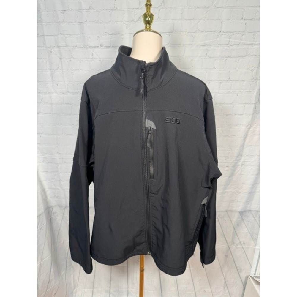 SOG Tactical Softshell Jacket Men's 2XL Black Full Zip Utility Coat‎ EUC